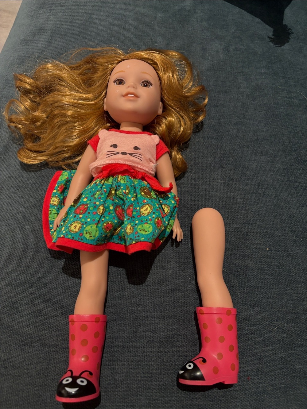 Welly wisher doll. Leg broken. See crutches bundle to make doll feel better.